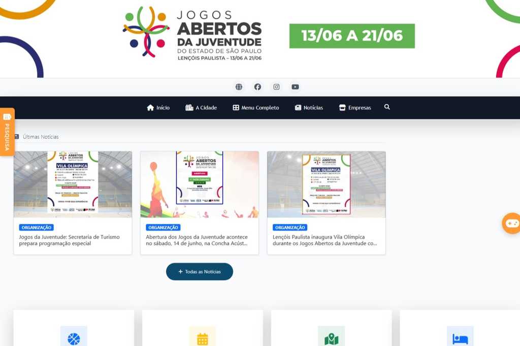 Site dos Jogos da Juventude está no ar; Empresas de Lençóis podem se cadastrar p...