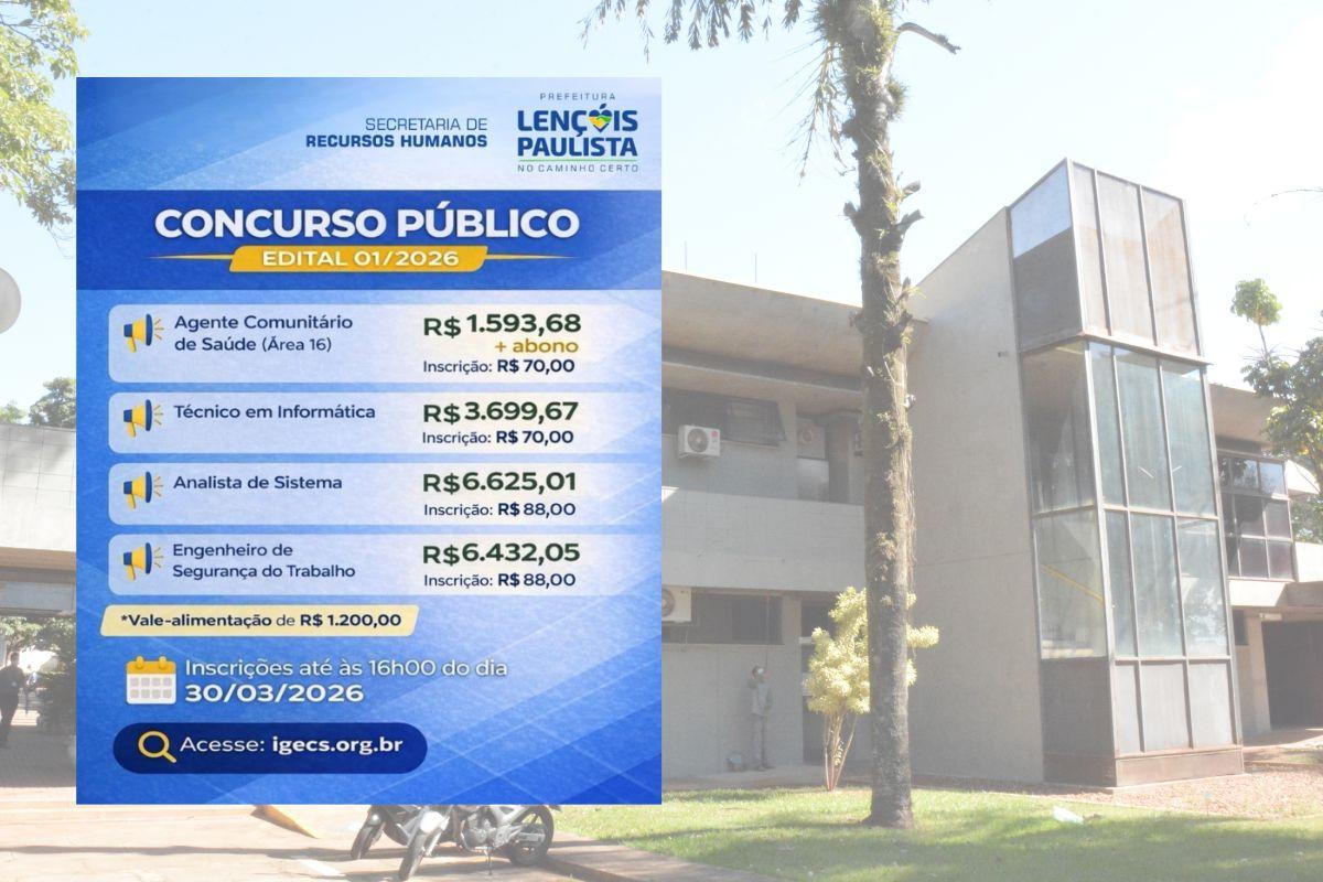 Prefeitura de Lençóis Paulista abre inscrições para concurso público com vagas em diferentes áreas