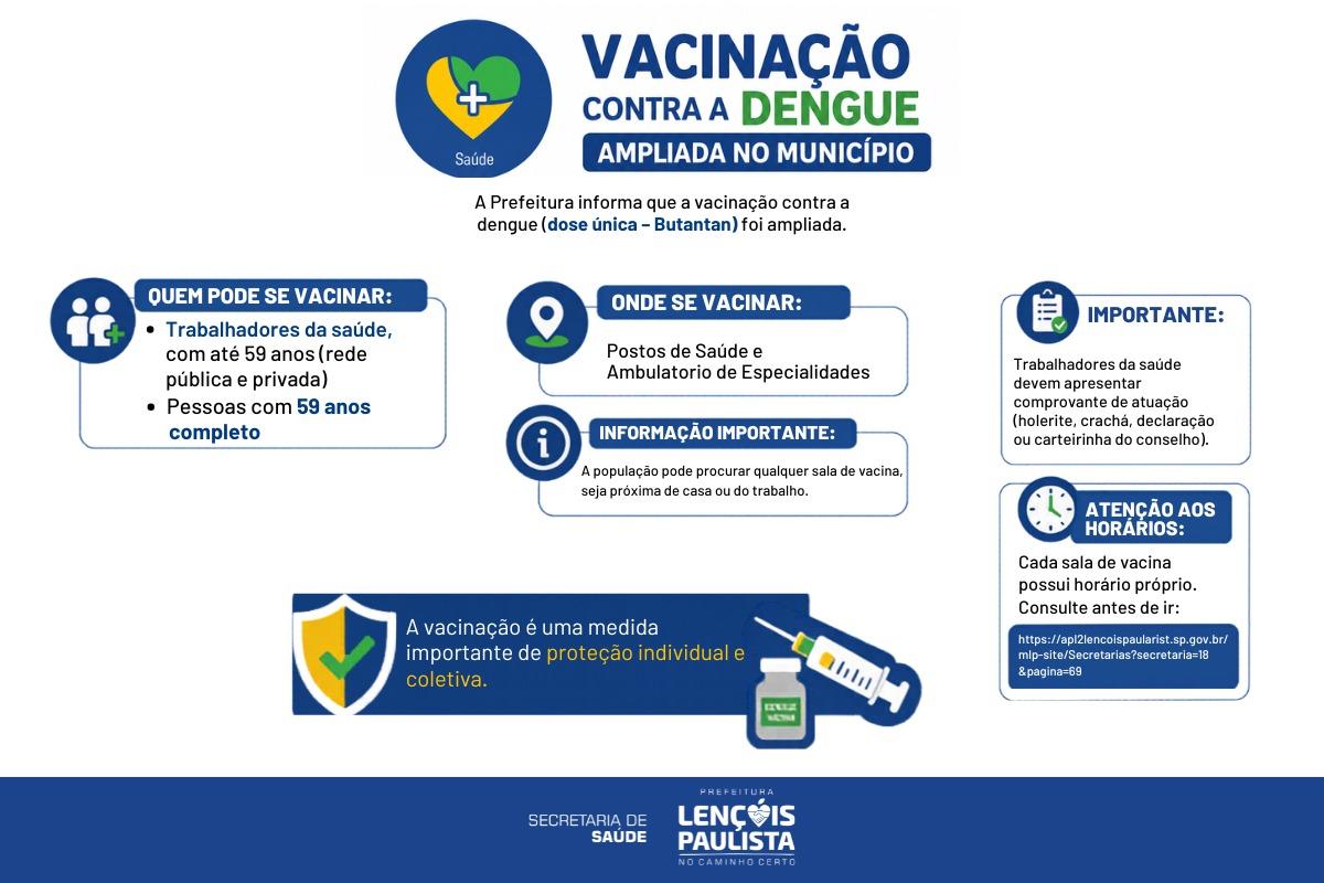 Vacinação contra dengue é ampliada para novos públicos em Lençóis Paulista