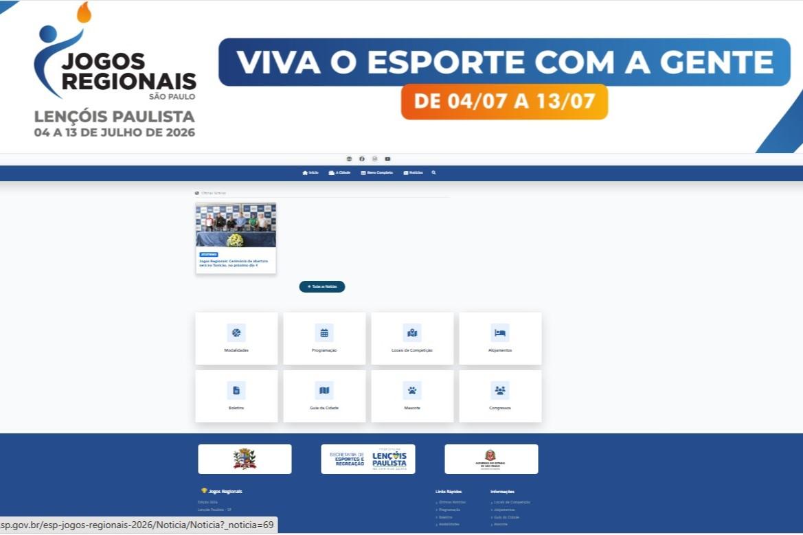 Lençóis Paulista sediará os 68º Jogos Regionais reunindo 46 municípios da região. A cerimônia de abertura será no sábado, 4 de julho, às 19h, no Tonicão