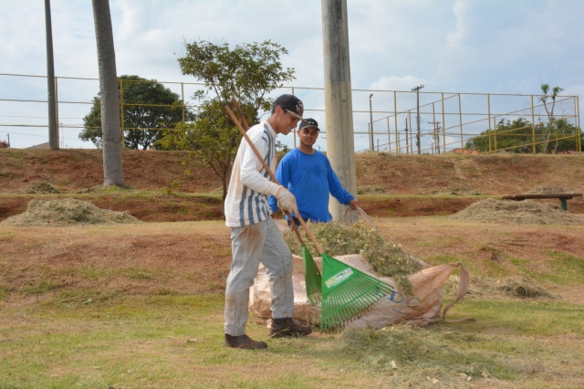 Equipes recolhem resíduos da poda na Praça Armando Orsi