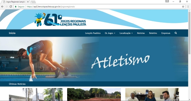 Tela do Site dos Jogos Regionais