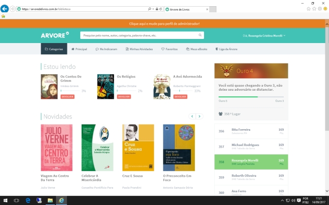 Tela da "Árvore de Livros" que alunos terão acesso após efetuar o login na plataforma