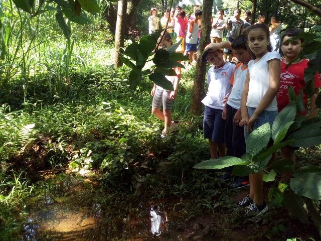 Os alunos são orientados pelo educador ambiental Helton Damacena sobre a importância da data, 22 de março