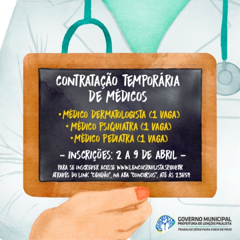 Edital completo a partir do dia 2 no site da Prefeitura Municipal www.lencoispaulista.sp.gov.br, link "Cidadão", "Concursos"