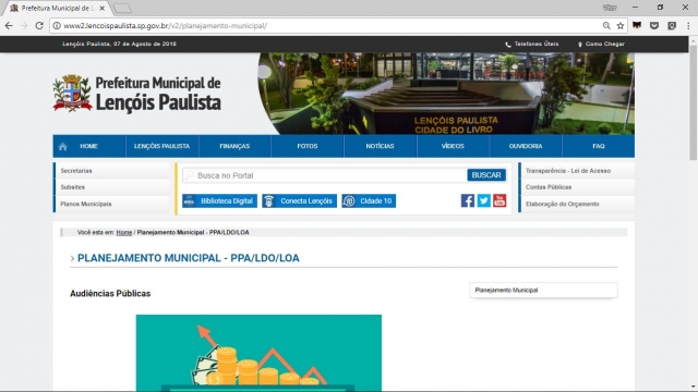Tela da página que permite cidadão enviar sugestões para a elaboração do orçamento