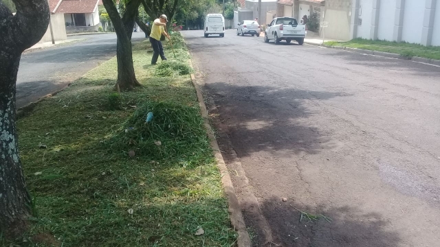 No Jardim Morumbi uma das equipes realizou a limpeza do canteiro da Avenida Sto Simioni