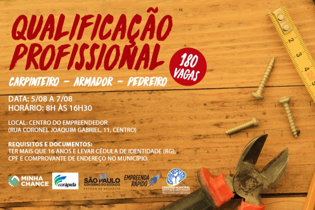 Inscrições para cursos de armador, pedreiro e carpinteiro seguem até na quarta; não perca tempo!