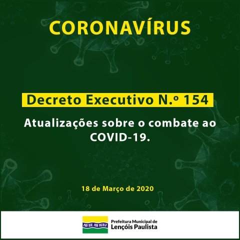 Prefeitura publica novo Decreto Executivo com novas medidas contra o Coronavírus