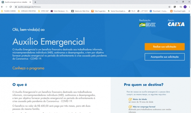 Tela do site do do auxílio emergencial