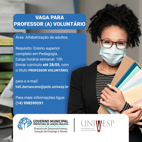 Interessados devem enviar currículo até o dia 28 de maio para a Univesp