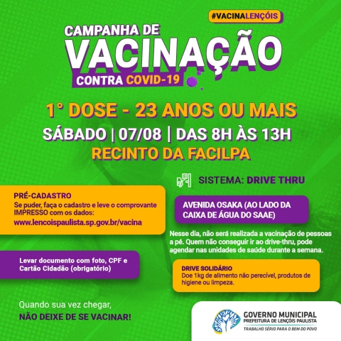 Lençóis Paulista abre a vacinação para novo público neste sábado