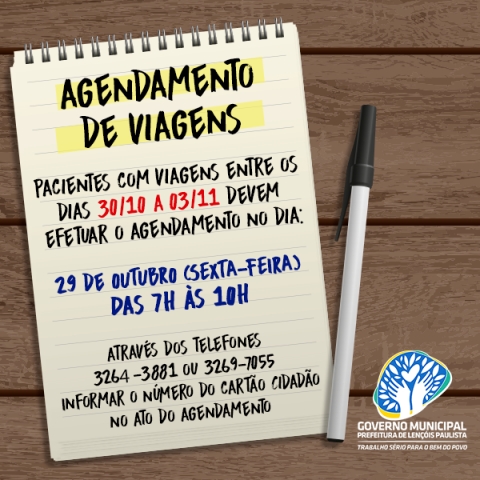 Agendamento de viagens tem que ser feito até sexta-feira