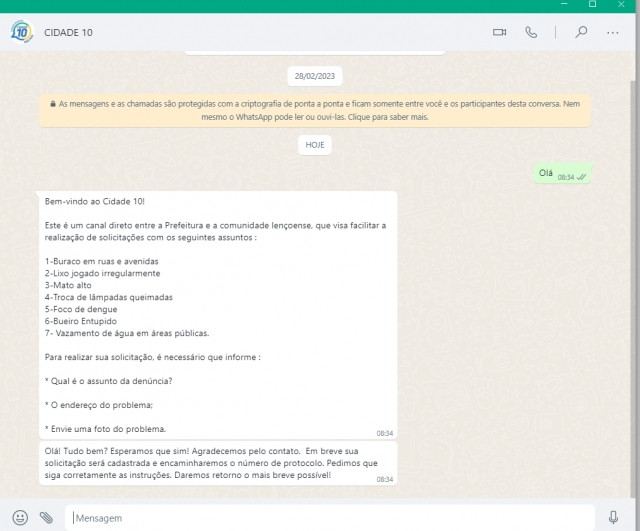 Canal de WhatsApp recebe notificações de problemas enviados pelos munícipes