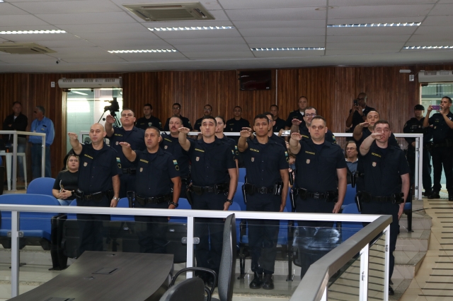 Membros da GCM durante cerimônia de formatura da sergunda turma no dia 3 de julho